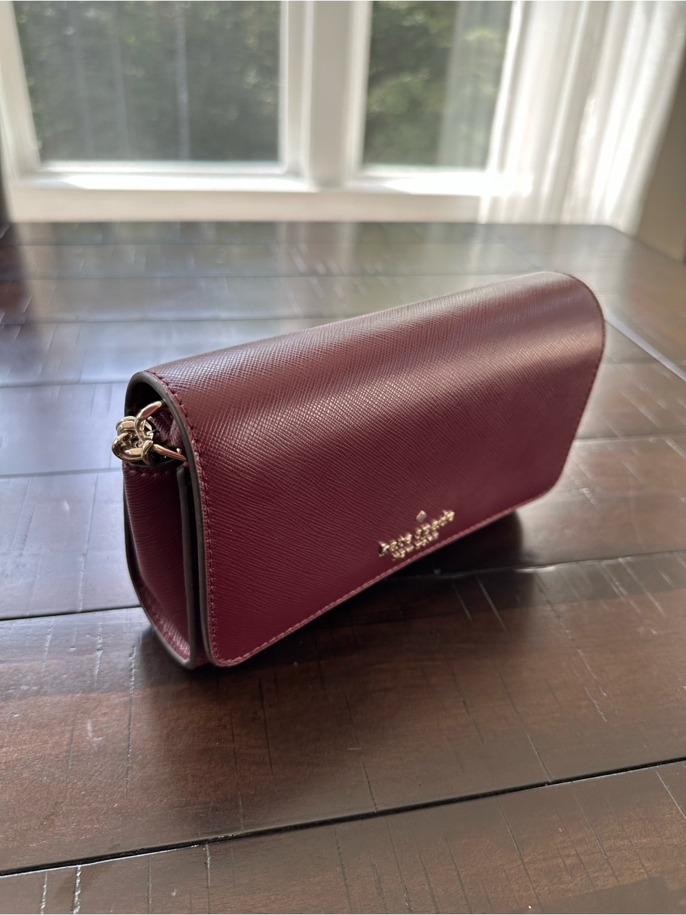 kate spade Wine Textured Leather Crossbody Purse with Gold Hardware